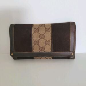 GUCCI Vintage Wallet Bifold Brown Designer Large Retro Clutch Suede